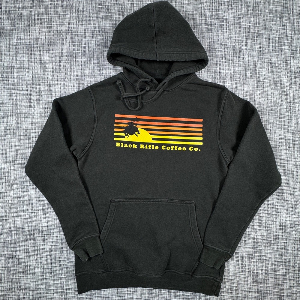 Black Rifle Coffee Co Men's Small Black Helicopter Sunset Hoodie Military BRCC